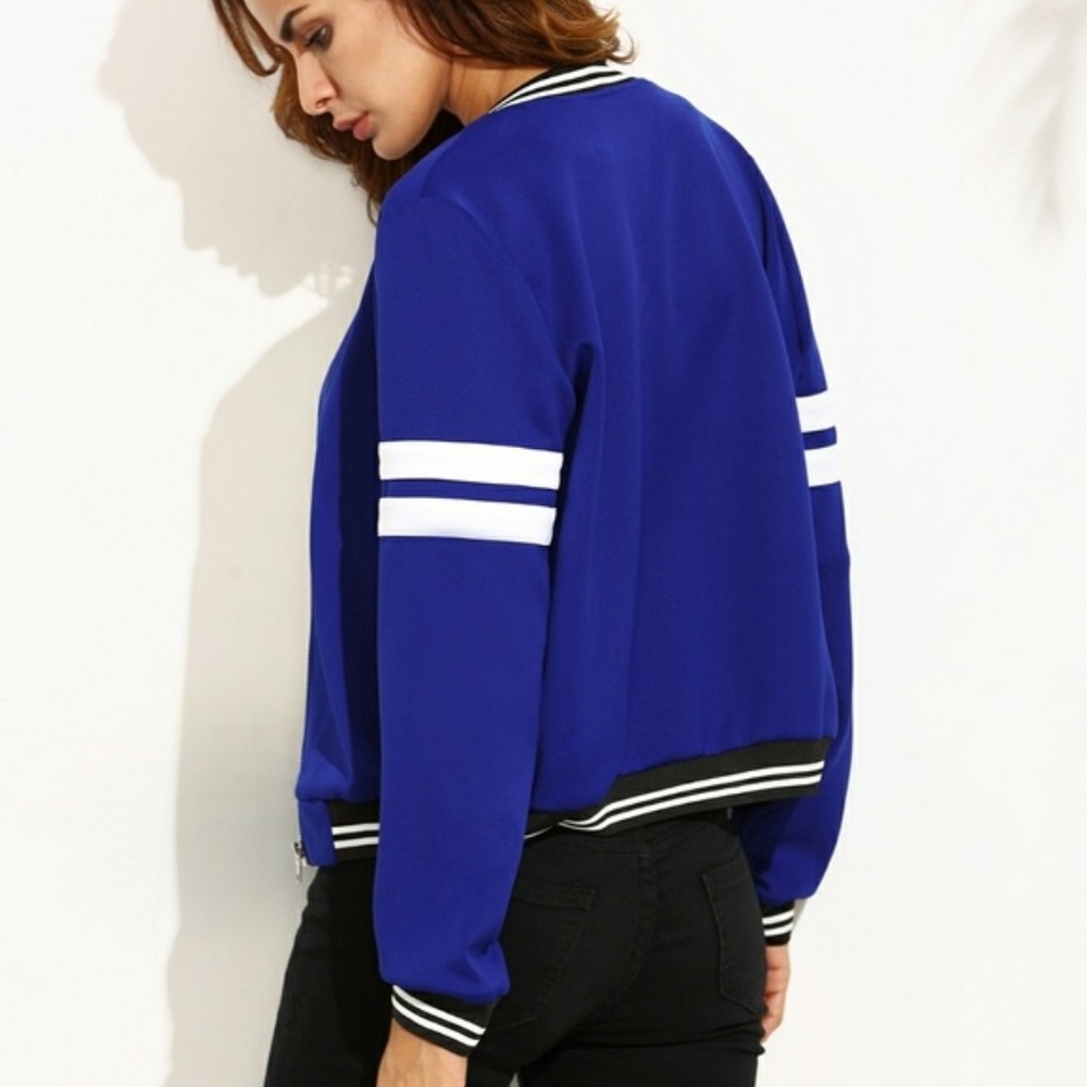 Royal Blue Preppy Bomber Jacket - Picture 1 of 3